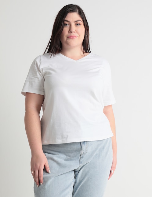 Playera manga corta cuello v para mujer 1