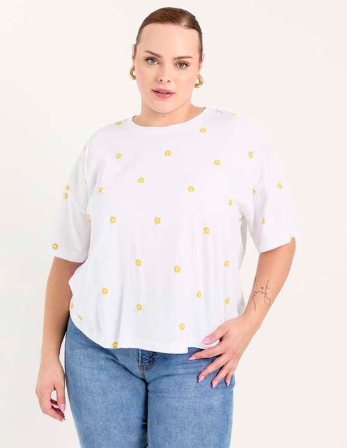 Playera manga al codo Weekend Plus cuello redondo para mujer