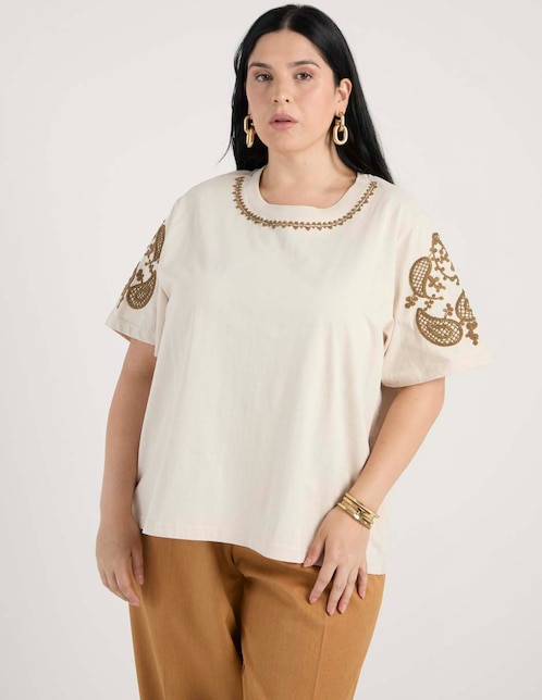 Playera manga al codo cuello redondo para mujer 1