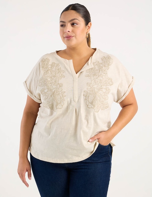 Playera manga corta cuello mao para mujer 1