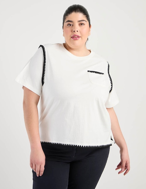 Playera manga al codo cuello redondo para mujer 1