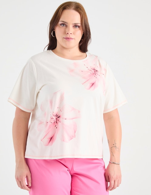 Playera manga al codo Contempo Plus cuello redondo para mujer