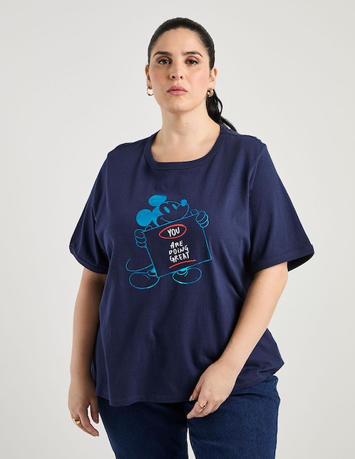 Playera manga al codo Disney DTR Mickey Mouse cuello redondo para mujer