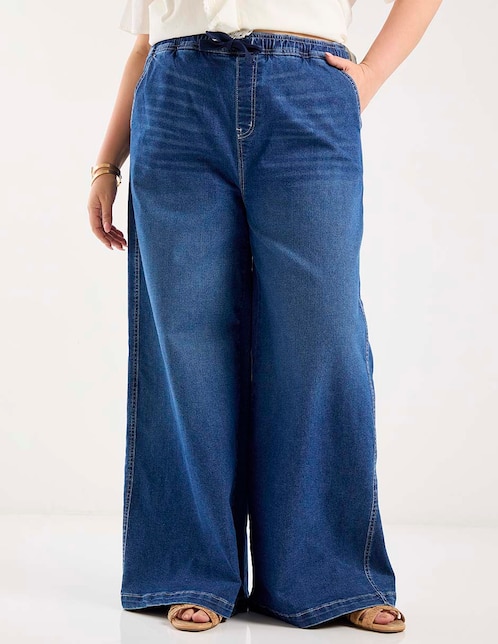 Jeans relaxed amplio cintura media alta para mujer 1