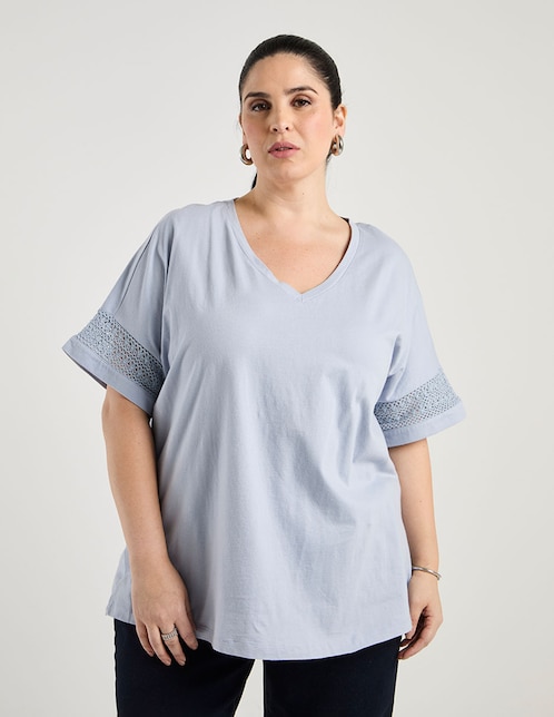 Blusa manga al codo cuello V para mujer 1