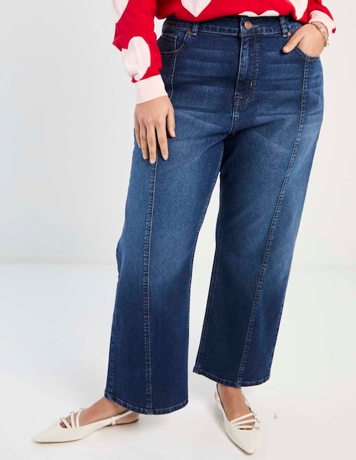 Jeans relaxed amplio corte cintura para mujer 1