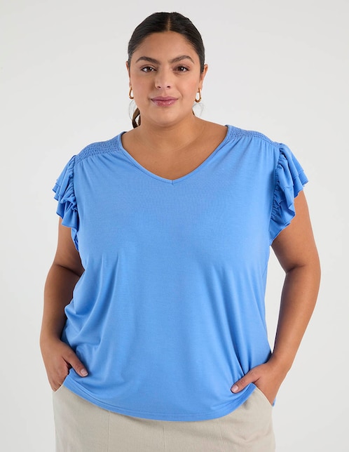 Playera manga corta cuello v para mujer 1