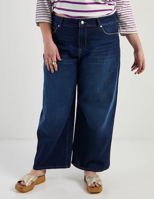 Jeans relaxed amplio corte cintura Contempo Plus para mujer