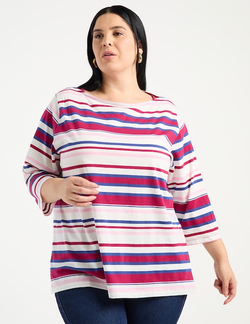 Playera manga 3/4 cuello redondo para mujer 1