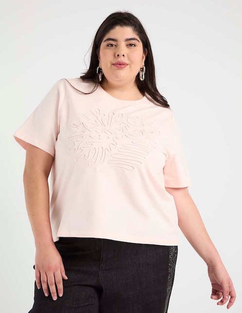 Playera manga corta Contempo Plus cuello redondo para mujer
