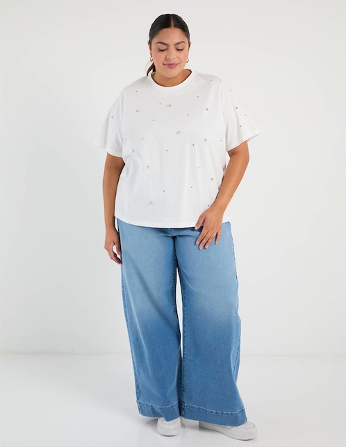 Playera manga corta Contempo Plus cuello redondo para mujer
