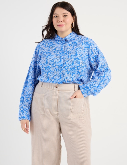 Blusa camisera Weekend Plus manga larga para mujer