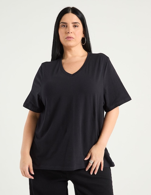 Playera manga corta Weekend Plus cuello V para mujer