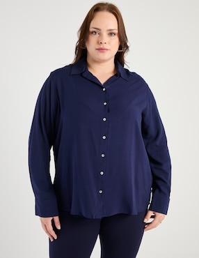 Blusa camisera Contempo Plus manga larga para mujer