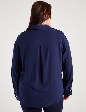 Blusa camisera Contempo Plus manga larga para mujer