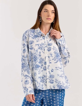 Blusa camisera Contempo Plus manga larga para mujer