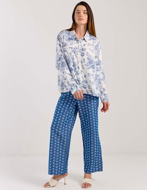 Blusa camisera Contempo Plus manga larga para mujer