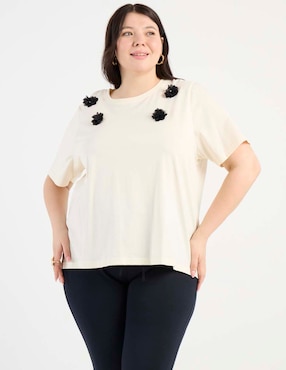 Playera manga corta Contempo Plus cuello redondo para mujer