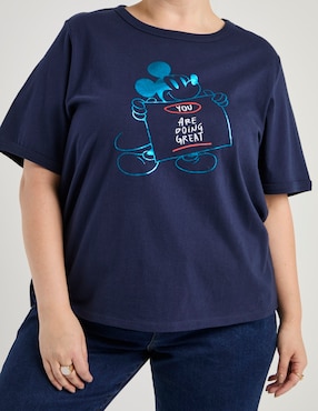 Playera manga al codo Disney DTR Mickey Mouse cuello redondo para mujer