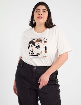 Playera manga corta Contempo Plus cuello redondo para mujer