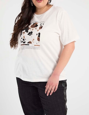 Playera manga corta Contempo Plus cuello redondo para mujer