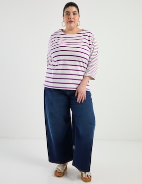 Jeans relaxed amplio corte cintura Contempo Plus para mujer