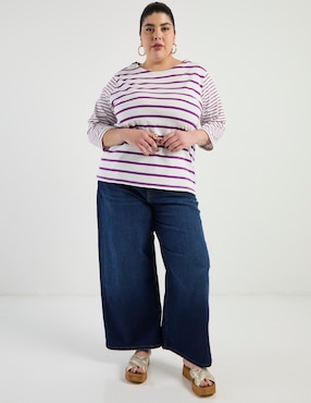 Jeans relaxed amplio corte cintura Contempo Plus para mujer