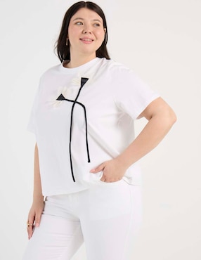 Blusa manga corta Contempo Plus cuello redondo para mujer