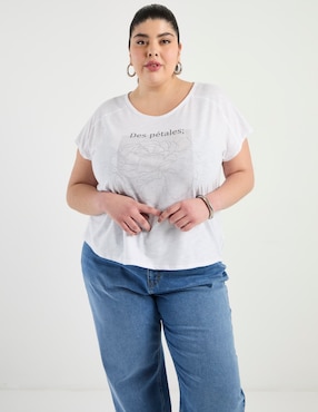 Playera manga corta Contempo Plus cuello redondo para mujer