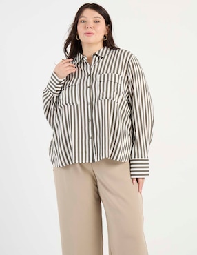 Blusa camisera Contempo Plus manga larga para mujer