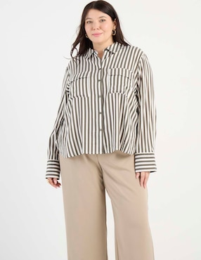 Blusa camisera Contempo Plus manga larga para mujer