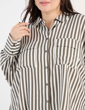 Blusa camisera Contempo Plus manga larga para mujer
