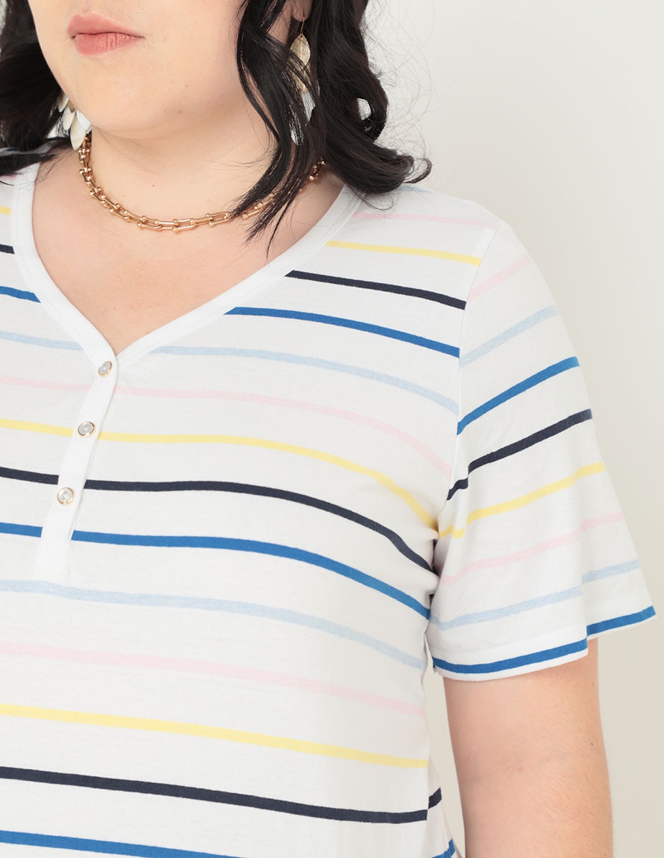 Playera manga corta cuello V para mujer 4
