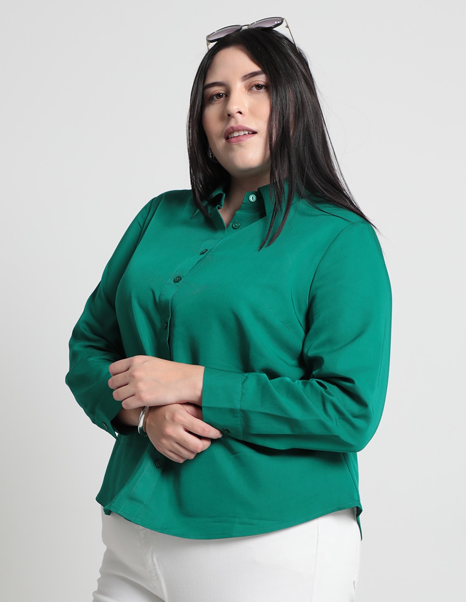 Blusa camisera Contempo Plus manga larga para mujer