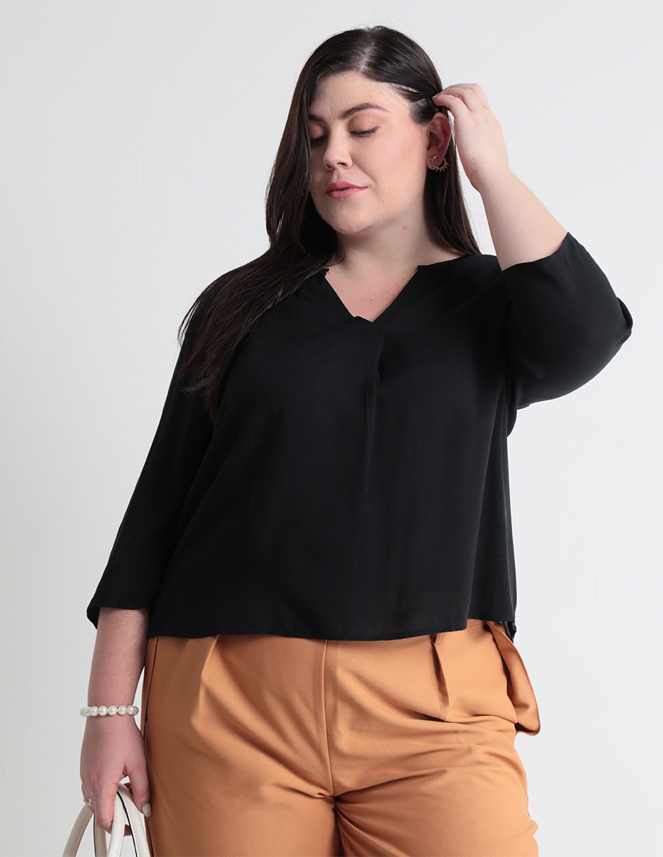 BLUSA CONTEMPO PLUS, 44, NEGRO LISO M C