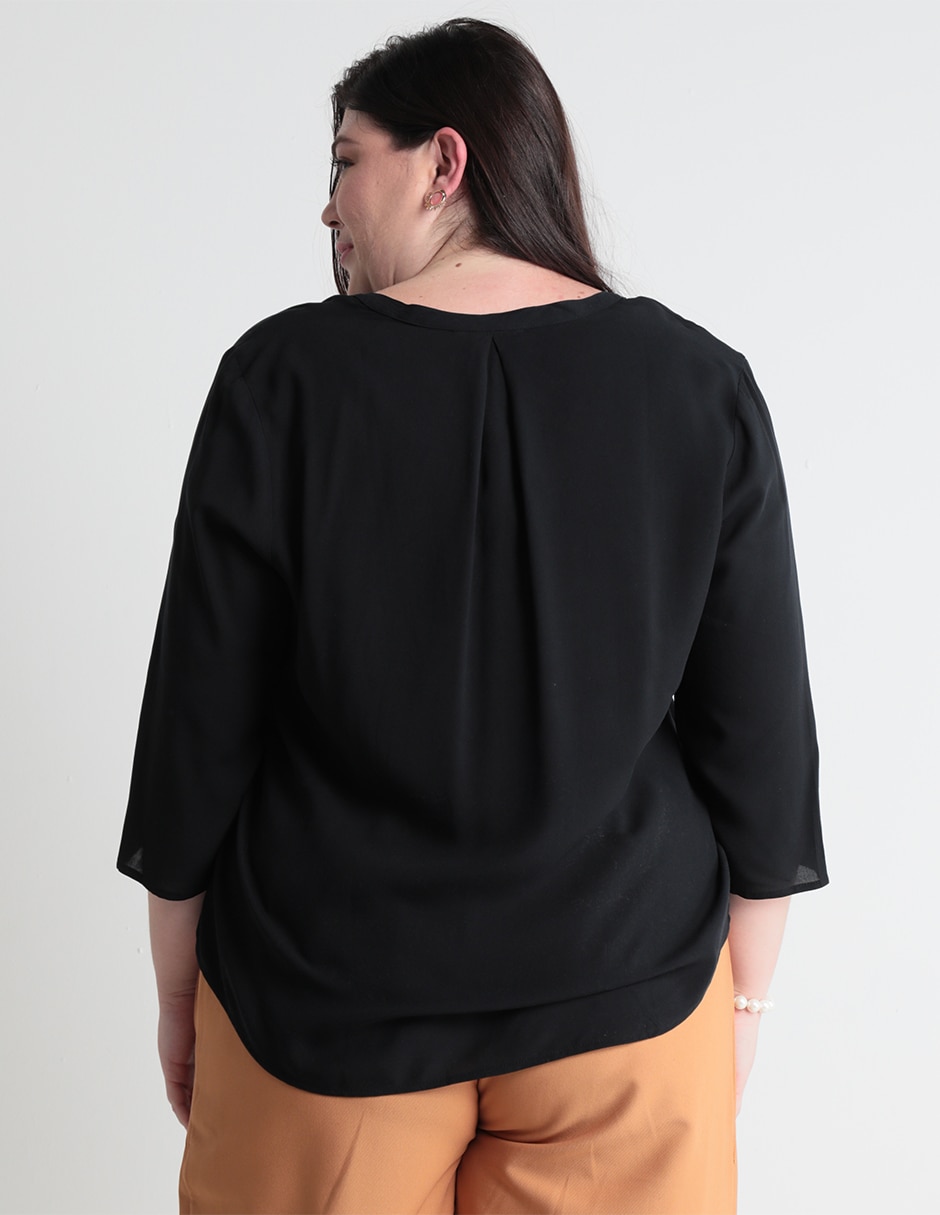 BLUSA CONTEMPO PLUS, 44, NEGRO LISO M C