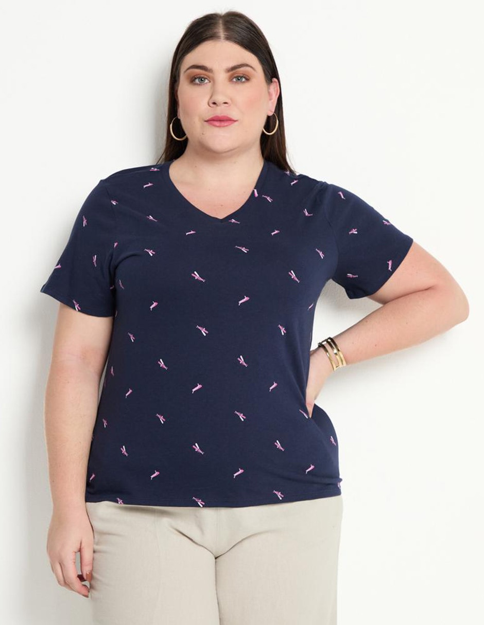 Playera manga corta cuello V para mujer 1