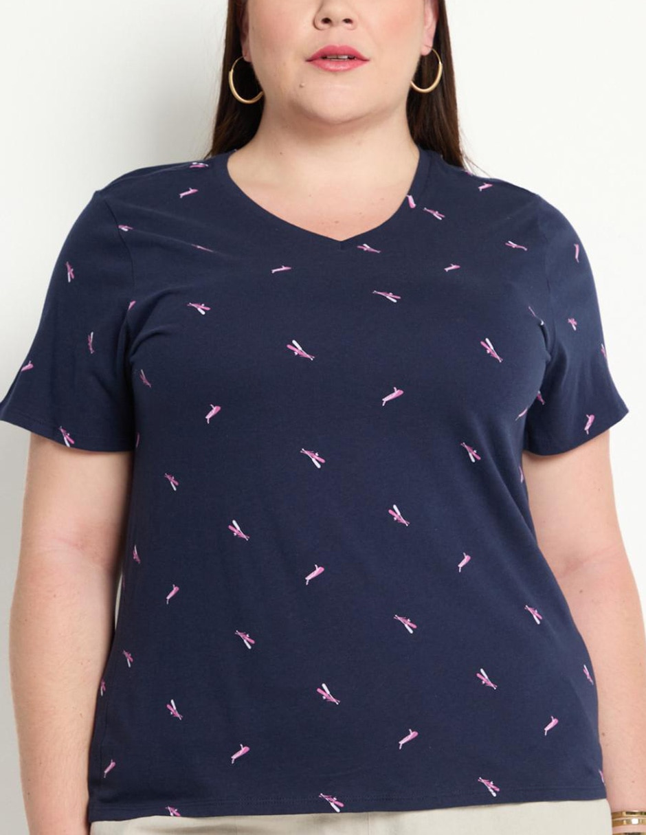 Playera manga corta cuello V para mujer 4
