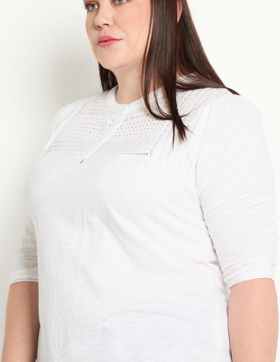 Playera manga al codo cuello con botón para mujer 4