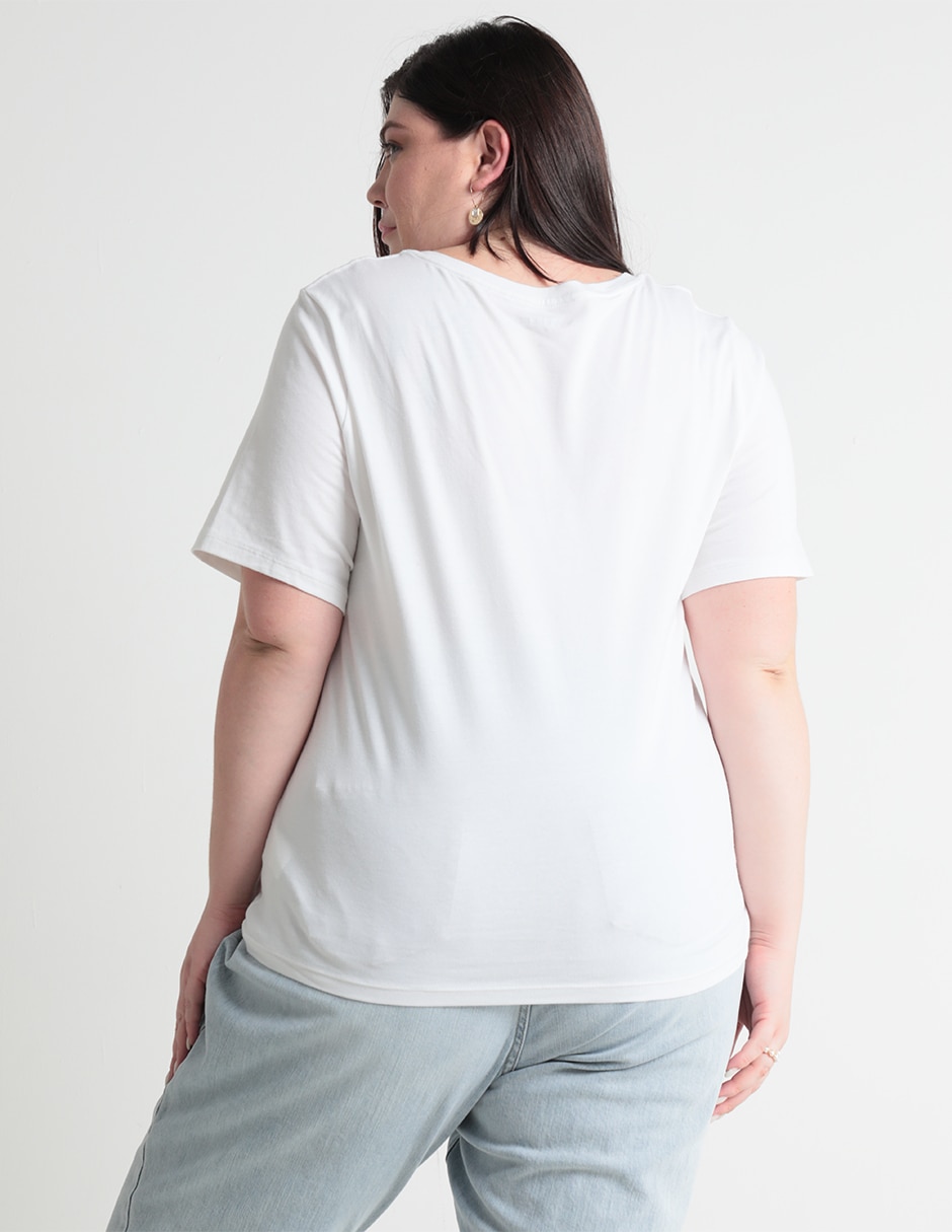 Playera manga corta cuello v para mujer 2
