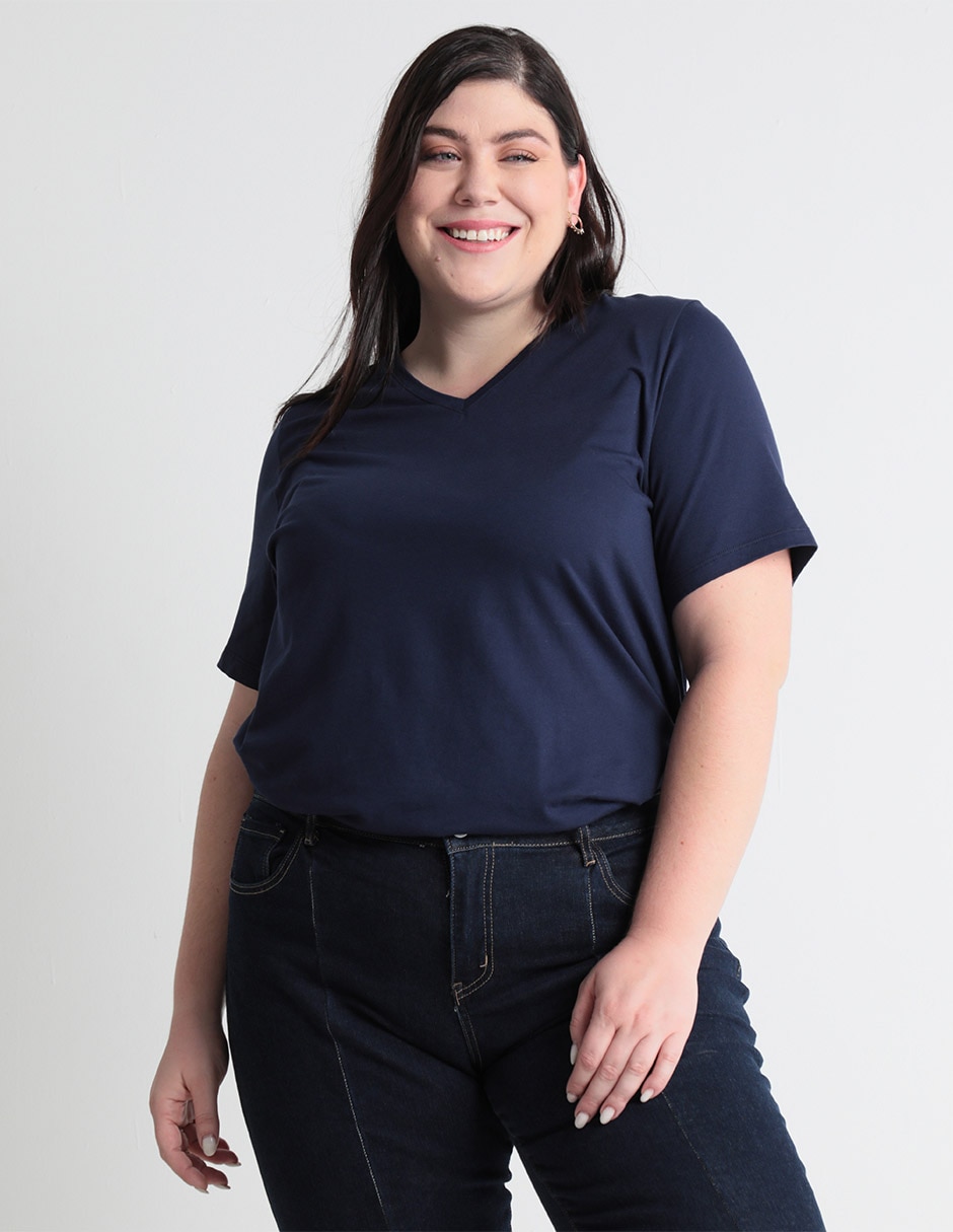 Playera manga corta cuello v para mujer