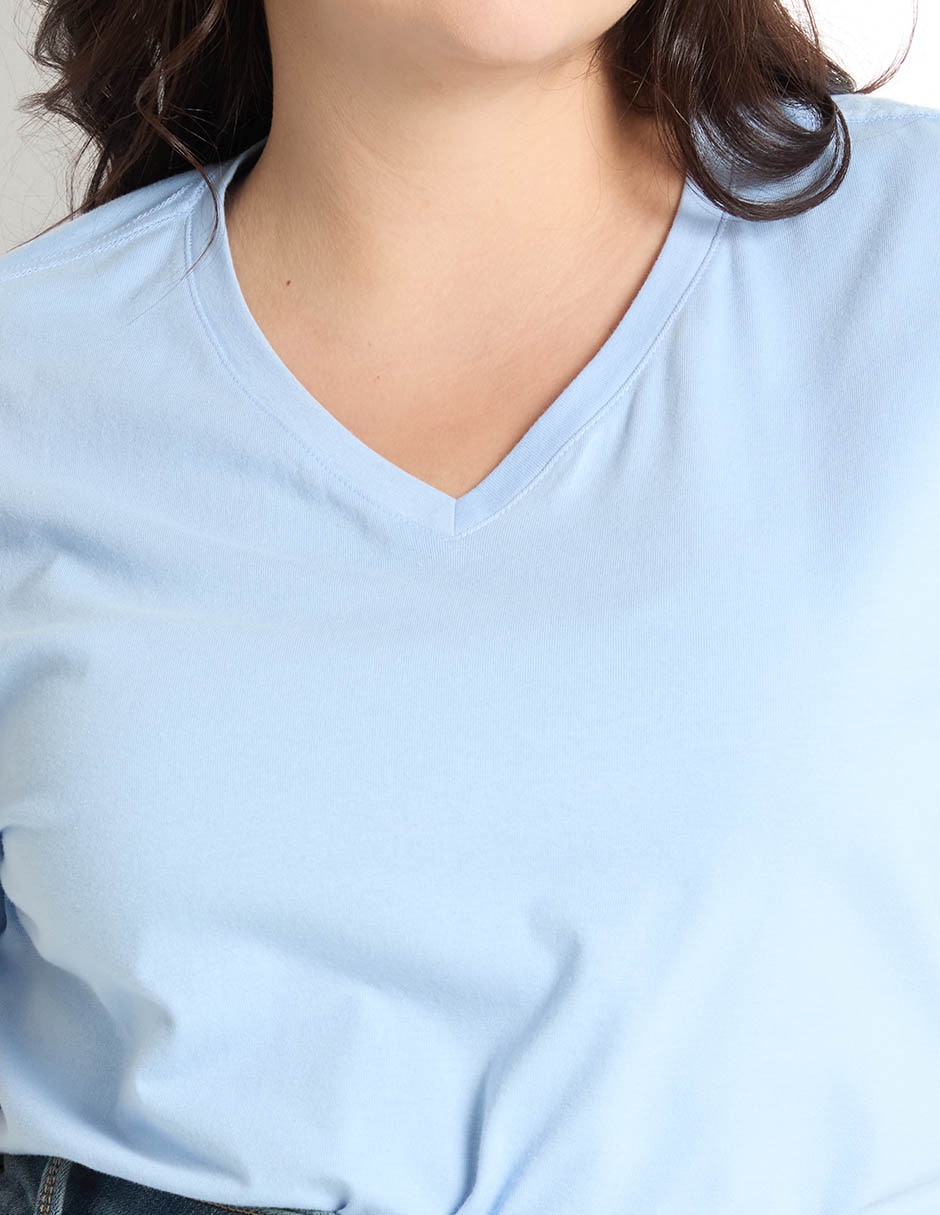 Playera manga corta cuello V para mujer 4
