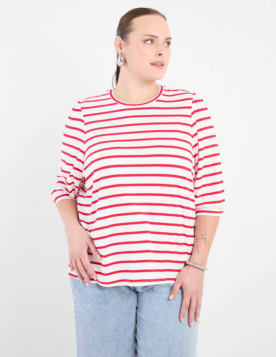 Playera manga 3/4 cuello redondo para mujer Playera manga 3/4 cuello redondo para mujer