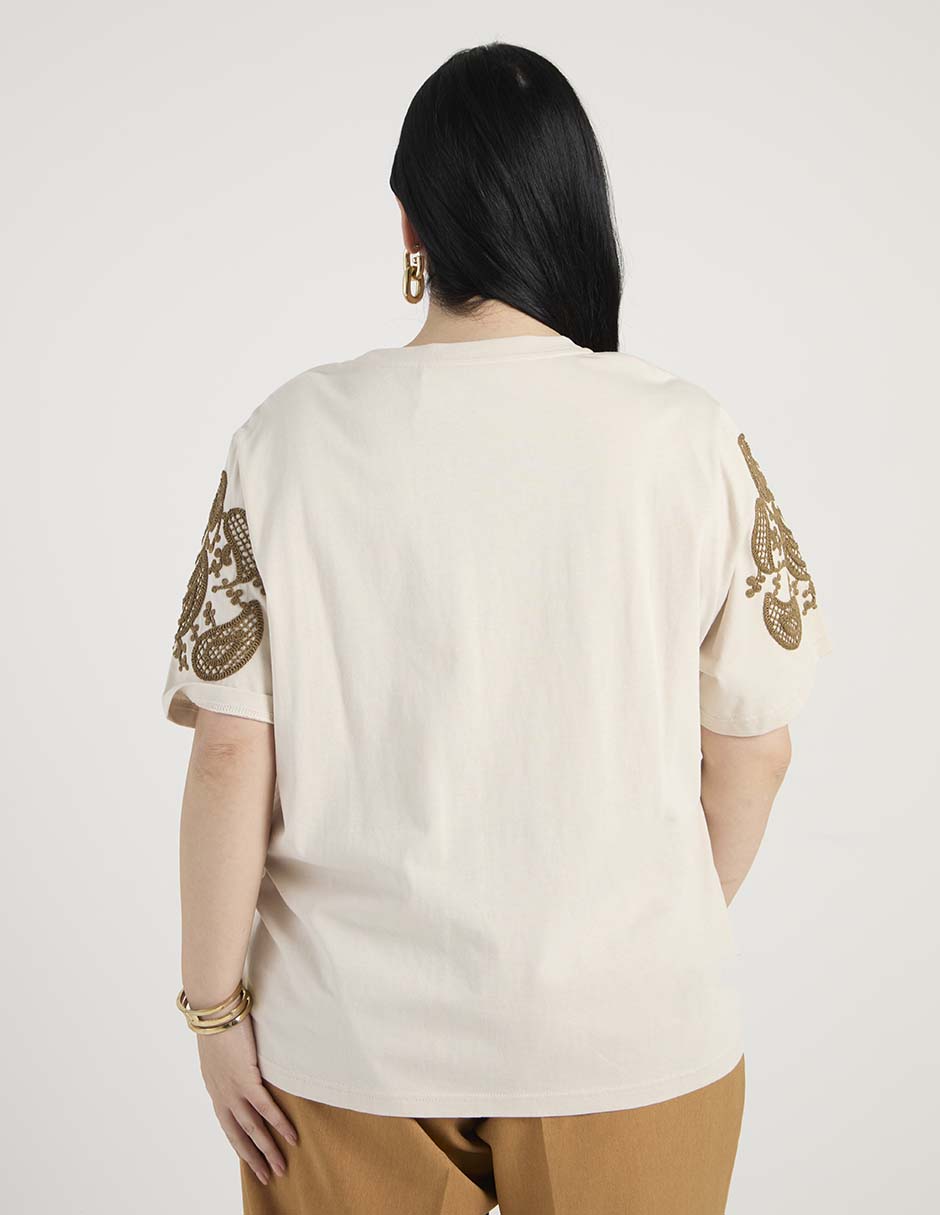Playera manga al codo cuello redondo para mujer 2