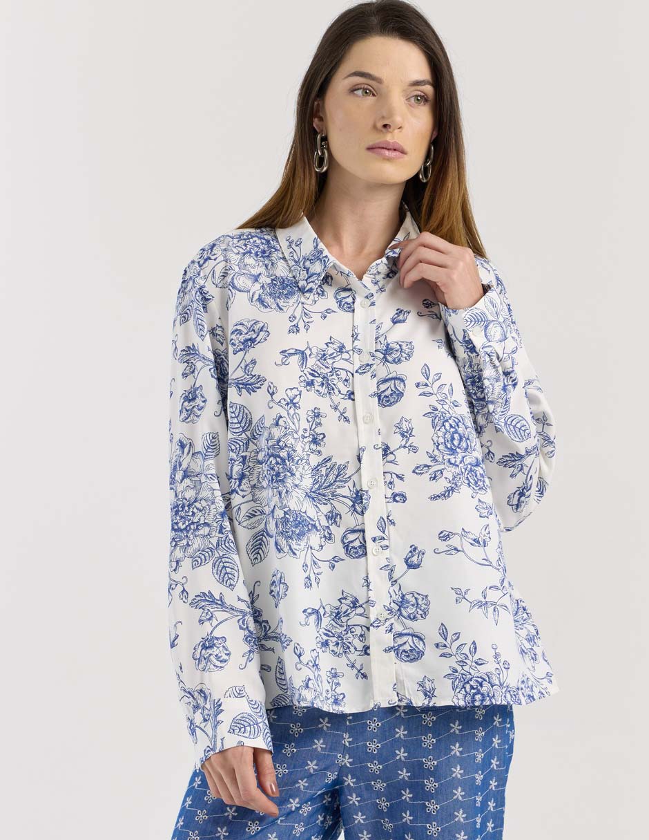Blusa camisera manga larga para mujer