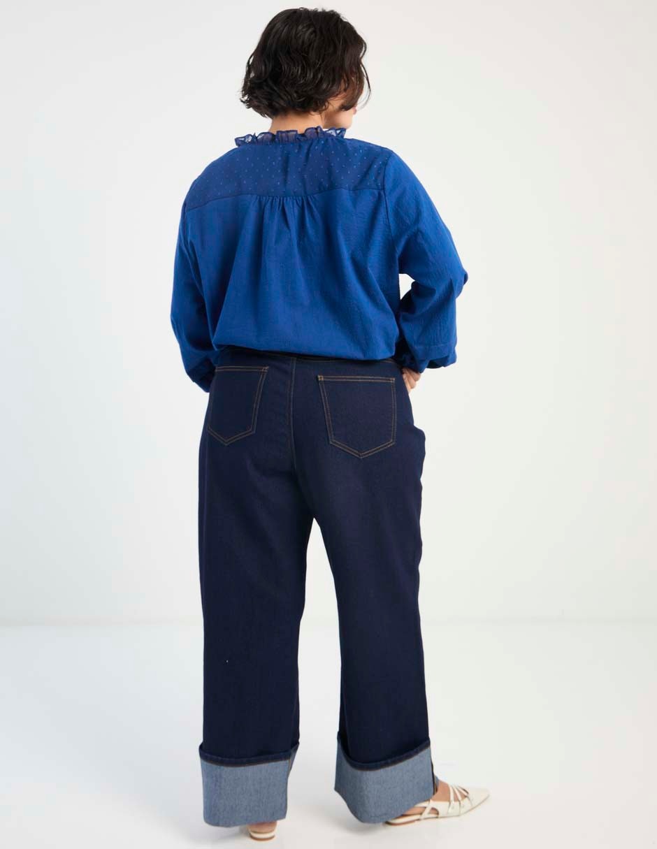 Jeans relaxed amplio corte cintura para mujer 2