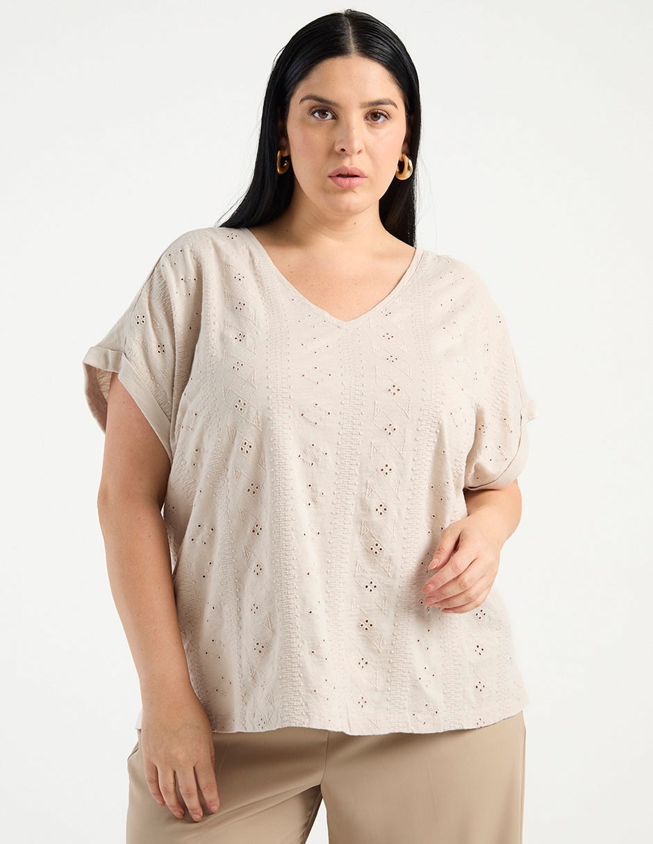 Playera Manga Corta Cuello V para mujer