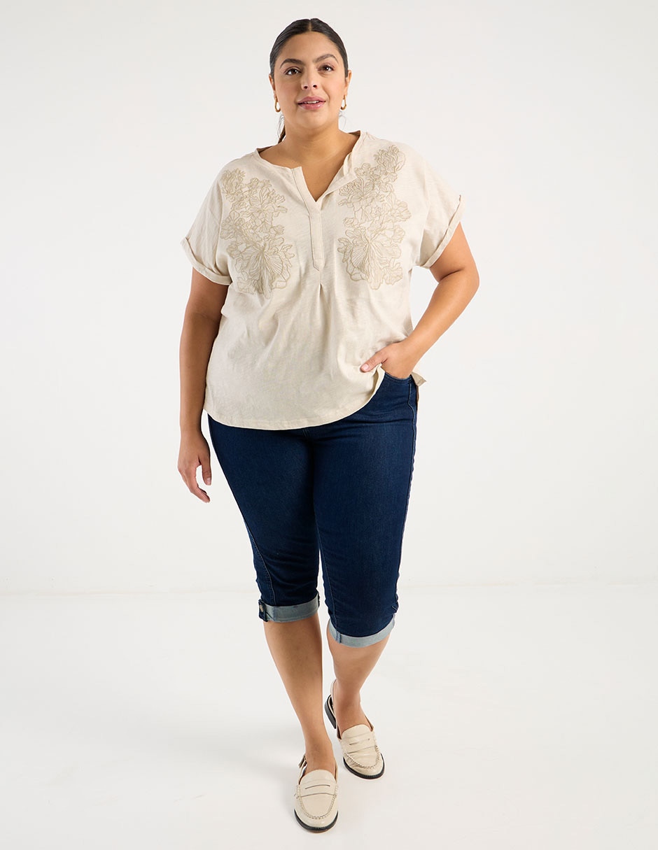 Playera manga corta cuello mao para mujer 2