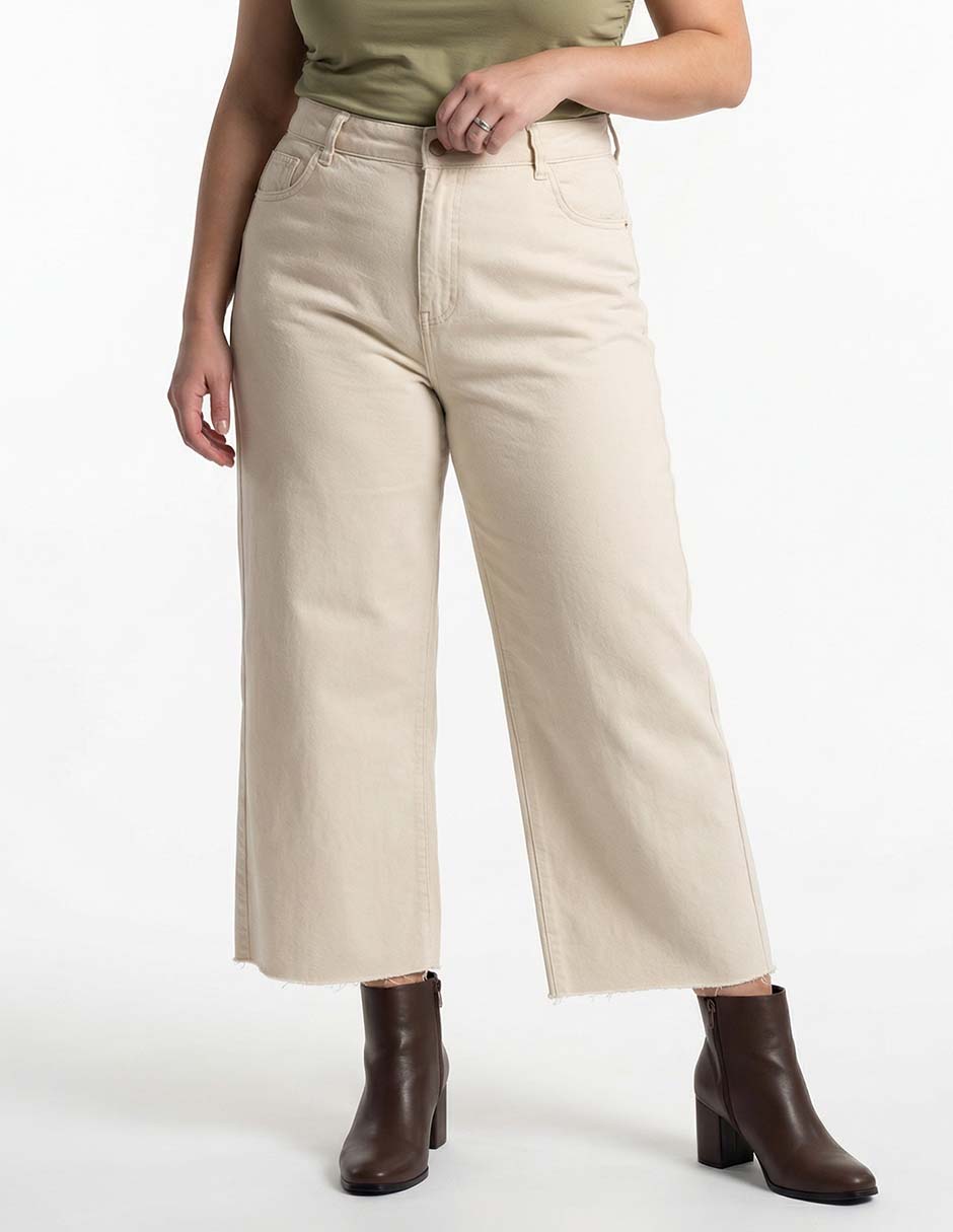 Jeans capri amplio cintura media para mujer Jeans capri amplio cintura media para mujer