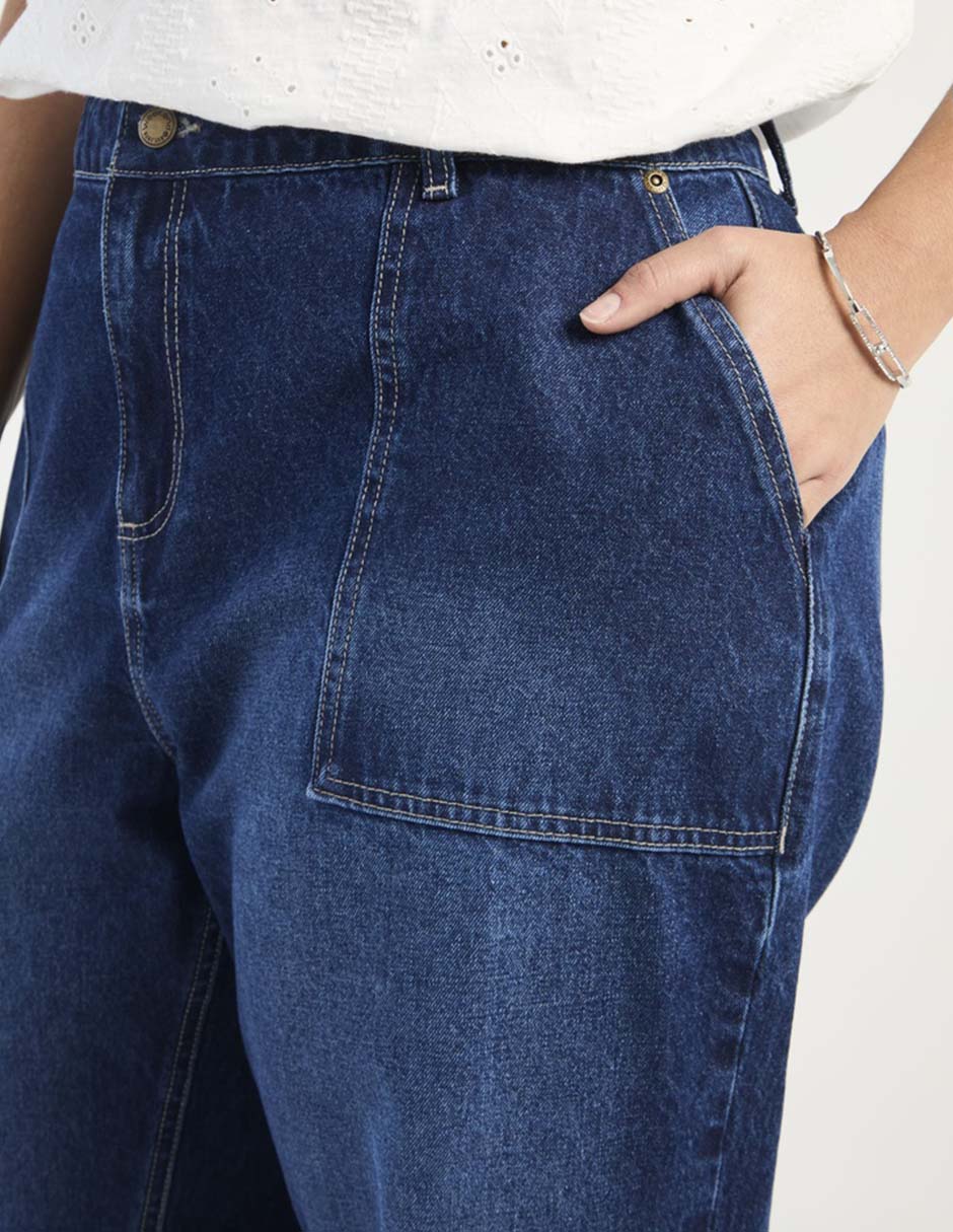 Jeans relaxed amplio corte cintura para mujer 4
